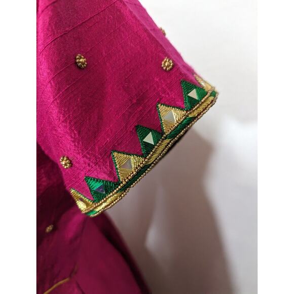Indian Dress Magenta Full Pullover Silk Dupuoni Beaded Mirrors See Description - Picture 10 of 16